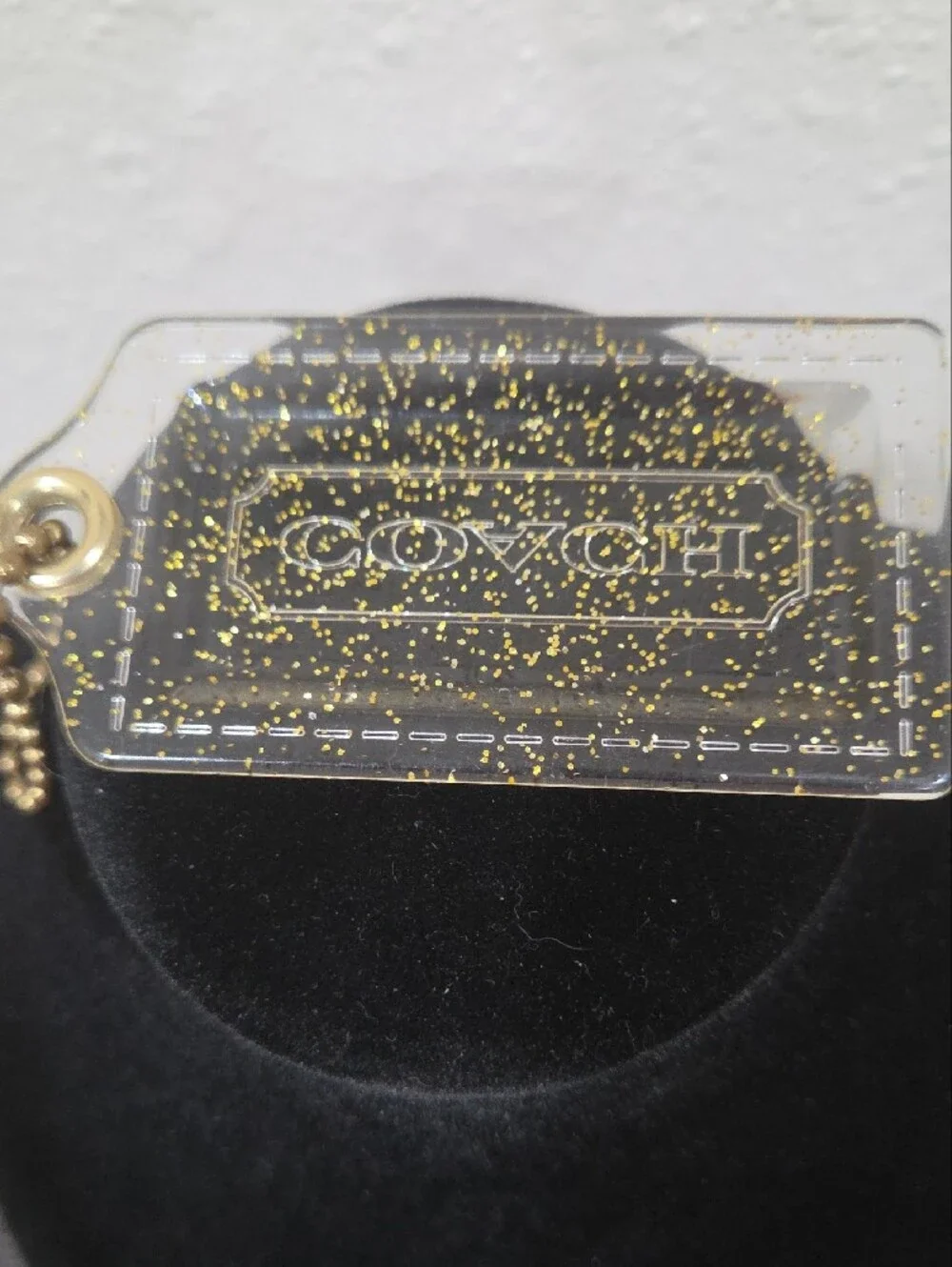 Coach Clear Glitter Hang Tag Charm with Gold Speckles XL 3.5